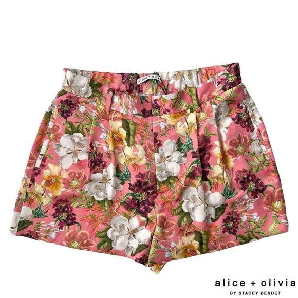 Alice + Olivia **NWT** Conry Pleated Juniper Floral Rose Print Satin Shorts - Picture 11 of 14